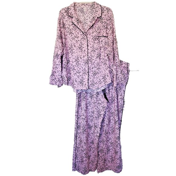 Victorias Secret Pajama Set Button Down Shirt Drawstring Pants Heart Print 2XL - Picture 1 of 16